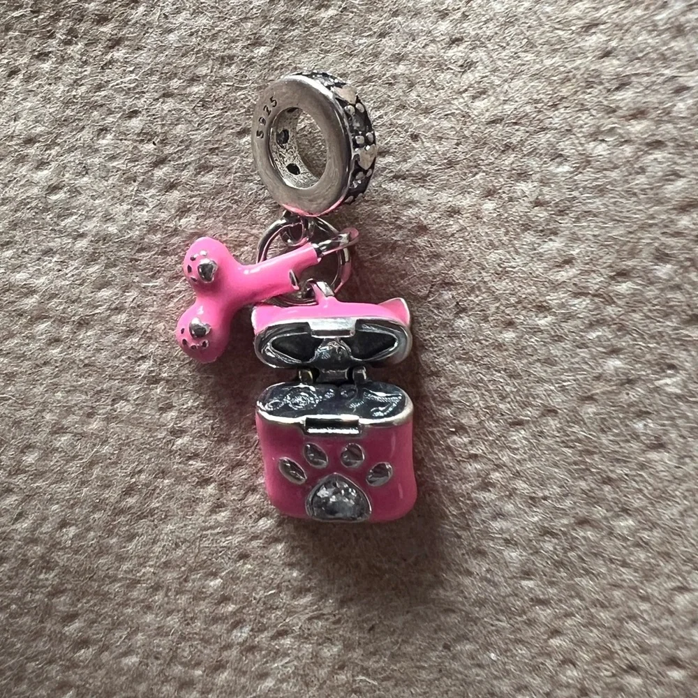 Silver & Pink Paw Dangle AirPods Charm